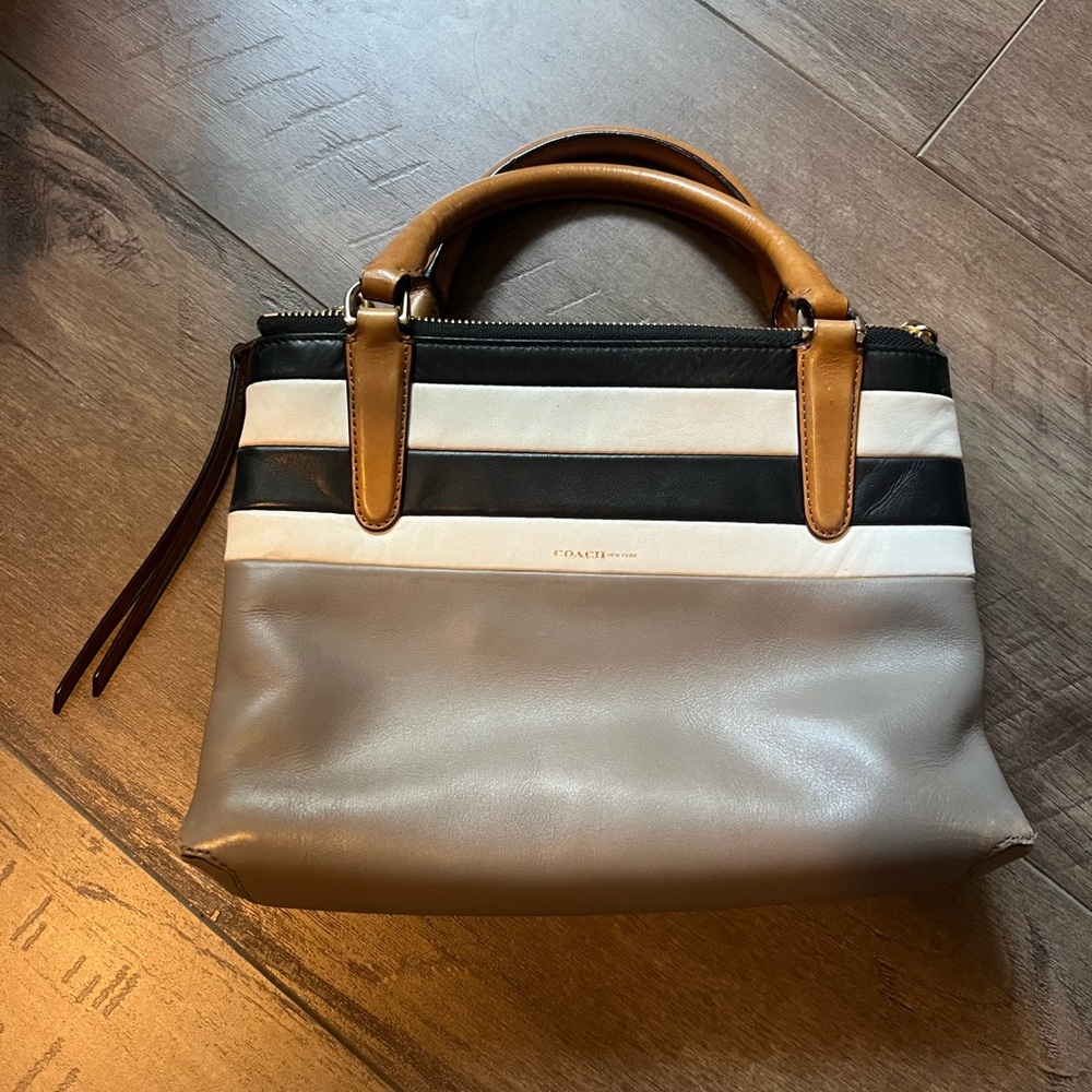 Coach Mini Black White & Gray Color Block Borough Triple Compartment Cross Body